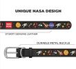 Leather Dog Collar for Small Medium Dogs NASA 8-11 in Neck x 0.5 in Wide Black Leather Buckle Dog Collar