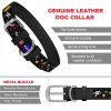 Leather Dog Collar with NASA Design Dog Collars for Medium Dogs Small Large Dogs Heavy Duty Collar with Durable Metal Buckle 14-19 inch Neck x 1 inch