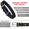 Leather Dog Collar with NASA Design Dog Collars for Medium Dogs Small Dogs 8-11 inch Neck x 0.5 inch Wide Heavy Duty Dog Collars with Durable Metal Bu