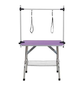 42" Folding Dog Pet Grooming Table Stainless Steel Frame Rubber Mat on Board with Adjustable Arm and Clamps pet dog Cat Grooming Table (PURPLE COLOR)