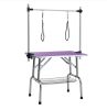 42" Folding Dog Pet Grooming Table Stainless Steel Frame Rubber Mat on Board with Adjustable Arm and Clamps pet dog Cat Grooming Table (PURPLE COLOR)