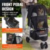VEVOR Pet Stroller, 3 Wheels Dog Stroller Rotate with Brakes, 35lbs Weight Capacity, Puppy Stroller with Front Pedal, Velcro.