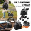 Pet Stroller, 4 Wheels Dog Stroller Rotate with Brakes, 35lbs Weight Capacity, Puppy Stroller with Detachable Carrier, Storage Basket and Cup Holder.