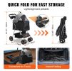 Pet Stroller, 4 Wheels Dog Stroller Rotate with Brakes, 35lbs Weight Capacity, Puppy Stroller with Detachable Carrier, Storage Basket and Cup Holder.