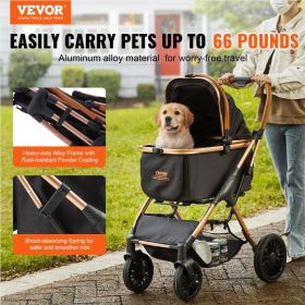 VEVOR Pet Stroller, 4 Wheels Dog Stroller Rotate with Brakes, 66 lbs Weight Capacity, Puppy Stroller with Detachable Carrier.