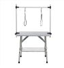 46" Folding Dog Pet Grooming Table Stainless Steel Frame Rubber Mat on Board with Adjustable Arm and Clamps pet dog Cat Grooming Table (SILVER-GRAY CO