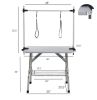 46" Folding Dog Pet Grooming Table Stainless Steel Frame Rubber Mat on Board with Adjustable Arm and Clamps pet dog Cat Grooming Table (SILVER-GRAY CO