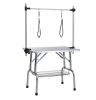 46" Folding Dog Pet Grooming Table Stainless Steel Frame Rubber Mat on Board with Adjustable Arm and Clamps pet dog Cat Grooming Table (SILVER-GRAY CO