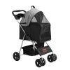 Pet Stroller, 4 Wheels Dog Stroller Rotate with Brakes, 35lbs Weight Capacity, Puppy Stroller with Detachable Carrier, Storage Basket and Cup Holder.