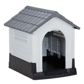 26 inch Plastic Dog House, Indoor Outdoor Doghouse Pet House with Air Vents and Elevated Floor, Insulated Water Resistant Puppy Shelter.