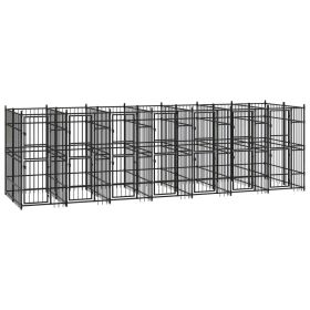 Outdoor Dog Kennel Steel 138.9 ftÂ² (Color: black)