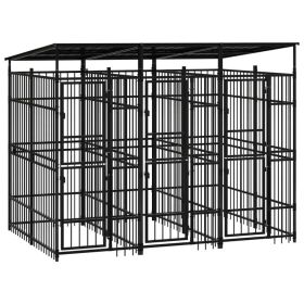 Outdoor Dog Kennel with Roof Steel 59.5 ftÂ² (Color: black)