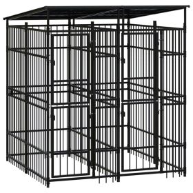 Outdoor Dog Kennel with Roof Steel 39.7 ftÂ² (Color: black)